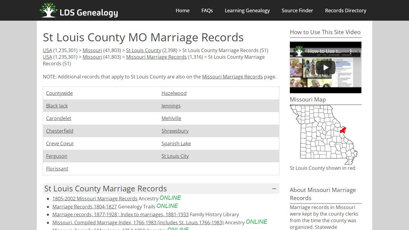 St Louis County MO Marriage Records - LDS Genealogy